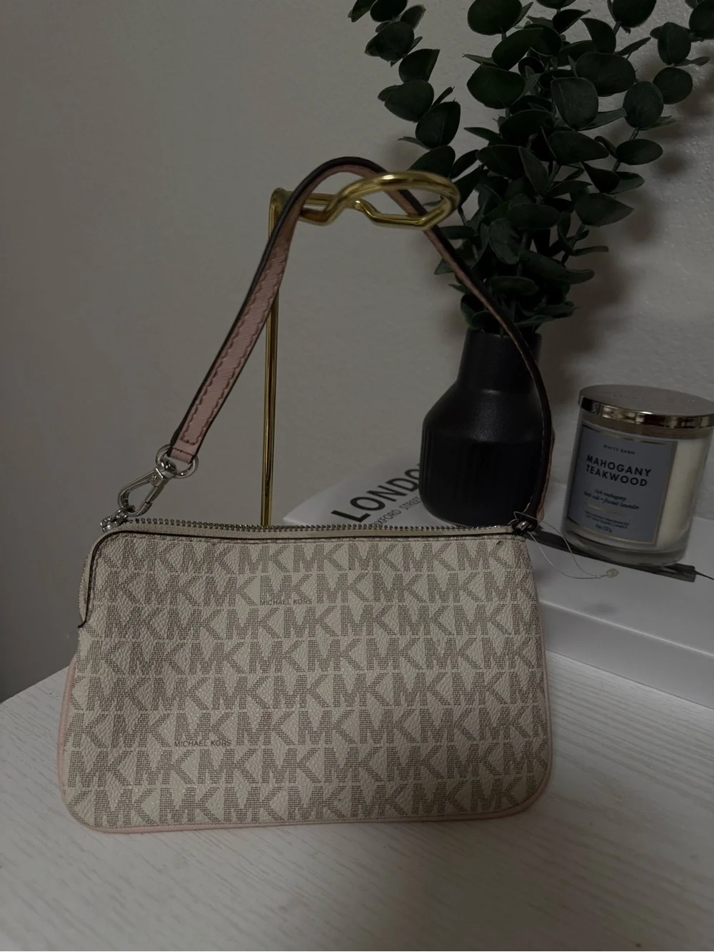 Michael Kors Pink Stripe Logo wristlet